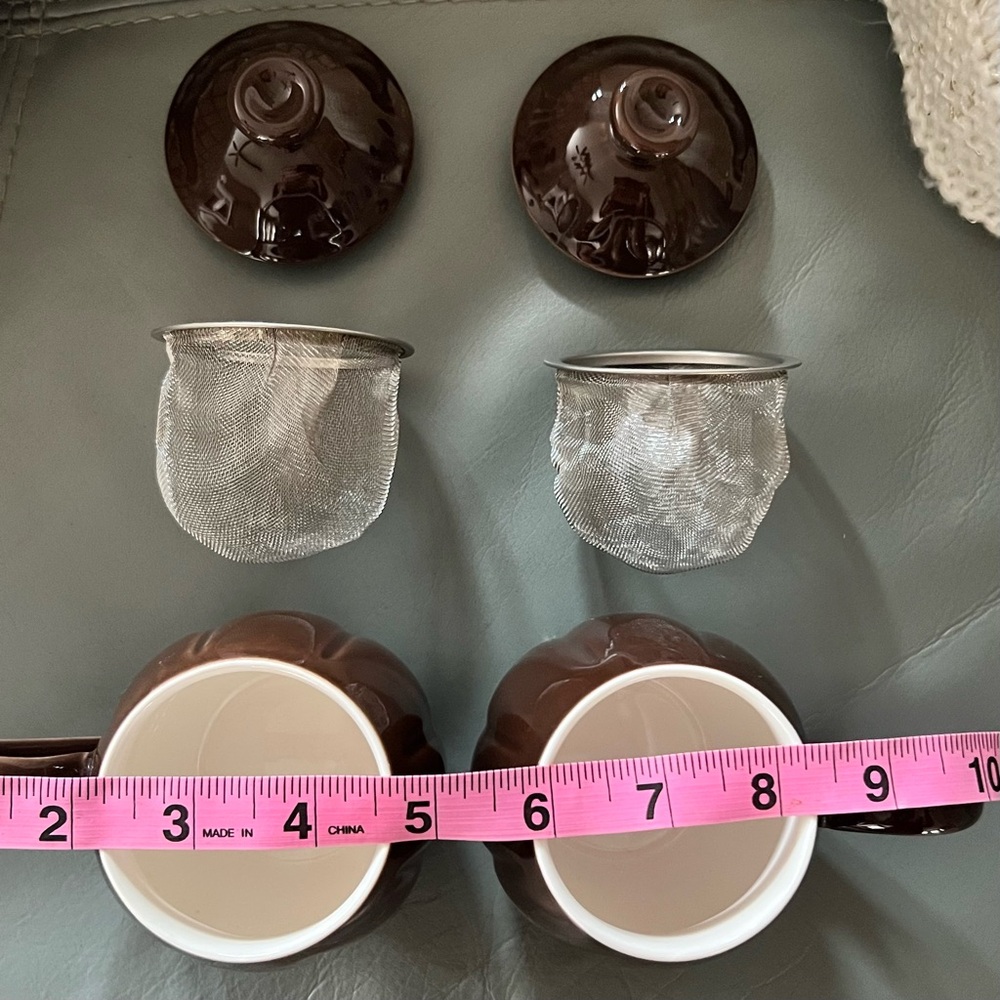 Vintage TEAVANA Brown MCM PORCELAIN 6pc TEA Coffee 8oz CUP MUG SET w/ Infusers - Picture 15 of 16